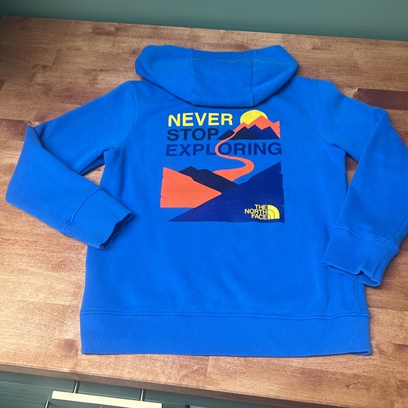 The North Face Boys XS(6) Blue North Face Logo Hoodie “Never Stop Exploring”,GUC - Picture 6 of 7